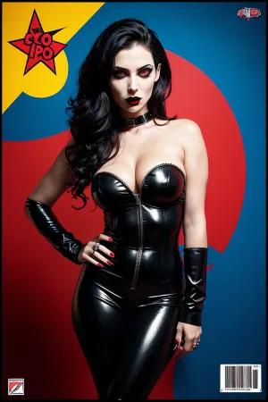 A woman in a goth vampire pop art outfit browsed through the internet when she stumbled upon an AI-generated picture of a red and blue woman. She was intrigued by the combination of colors and decided to save it as her new profile picture