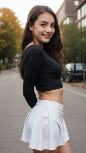 A menina na imagem irradiava alegria e confiança, com um sorriso sexy e um topo apertado que mostrou suas curvas. Ela parecia estar a ter o tempo da vida dela
