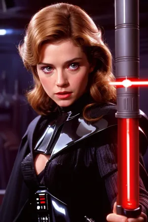 Darth Vader, with her seductive expression and red lipstick, stood in front of the camera, capturing her stills with perfect facial details and ice-cold stare