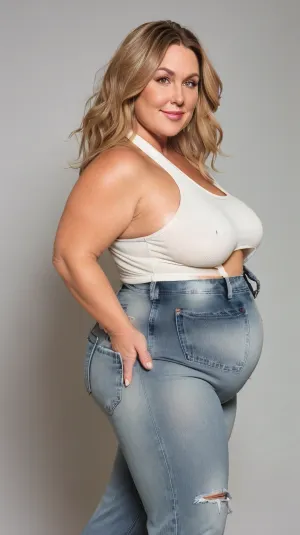 Una BBW de 50 años navega por imágenes porno en su teléfono cuando se encuentra con una imagen de una mujer gorda grande con grandes caderas y trasero redondo. No puede evitar sentirse excitada por la vista de ella