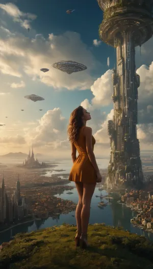 하늘의 부동 섬 도시는 현대 기술의 걸작으로 하늘의 다른 도시에서 눈에 띄는 HDR 조명과 함께했다. 그것의 날카로운 초점 및 극적인 점화는 그것의 영화 질에 추가했습니다, 그것을 만들기