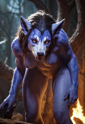 Naked Draenei butthole focus, monster wolf, ass up