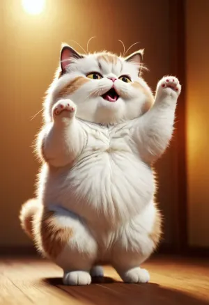 fat cute fluffy cat with a belly, funny facial expressions, Exaggerated action，praying, 3D character, a little hairy, elongated shape, cartoon style, minimalism, <lora:milkers_v2:.5>