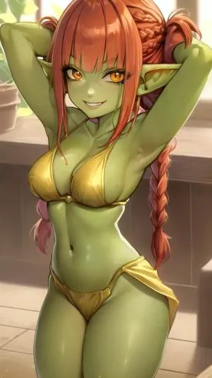 Goblin kızın maksimum pornografik detay, altın gözler ve patlamalar benim bir transda olduğumu hissettirdi. Yeşil derisi dokunuşa pürüzsüz ve yumuşaktı ve gülümsemesi kalbimi yenerek bir dövme yaptı