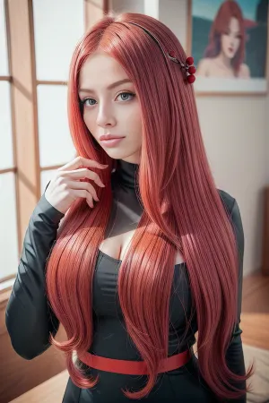 red head, long wave hair, beautiful, masterpiece, ruanyi001, <lora:Cling To Latex_v2:.5>