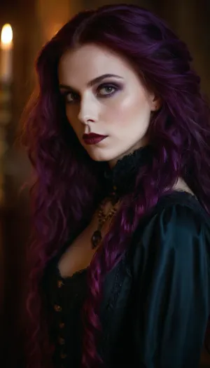 Das Vampirmädchen hatte einen vollen Körper, mit langen lila Haaren und einem tiefen Dekolleté. Sie trug ein V-Ausschnitt Kleid, das ihre Spaltung und ihre langen, schönen Beine zeigte. Ihre Korbgröße E Brüste waren perfekt rund und pro