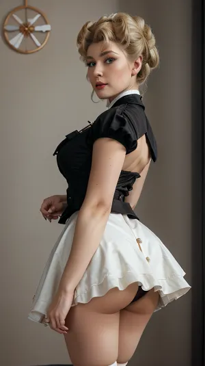 La foto ad alta risoluzione raffigura una donna bionda in un vestito corto con foto RAW ultra-detail 4K, alta risoluzione, 8k foto RAW ultra-detailed, e MicroMiniSkirt