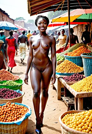 充满魅力的非洲女奴隶在明亮的春天早晨,带着自然的照明和自然的照明环境,抓住了奴隶贩子市场充满活力。 她捕捉了活泼的氛围和充满活力的色彩,同时保留了真实性. 高级