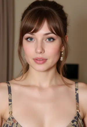 L'actrice portait un magnifique gros plan d'elle avec une vague subtile et naturelle avec une frange définie qui cadre son visage. Son maquillage est léger et accentué, l'eyeliner est défini et précis, et les lèvres sont brillantes et roses