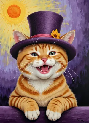 Завораживающая 4-килограммовая высококачественная роспись шляпы и кошки Клоче является свидетельством его таланта и мастерства. Яркие цвета фона дополняют замысловатый текстурный рисунок кошки, создавая завораживающую смесь