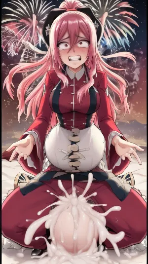 woman, full dress, missionary, vaginal, close, spreading, exposed, scared, expression, clenched, teeth, <lora:scared-expression-v1.8-000005:.5>, cumflation, <lora:Cumflation:.5>, (masterpiece, best, quality:1.2), kyouko, <lora:kyouko_v4-07:.5>, excessive, cum, vomcum, <lora:vomcum:.5>, firework