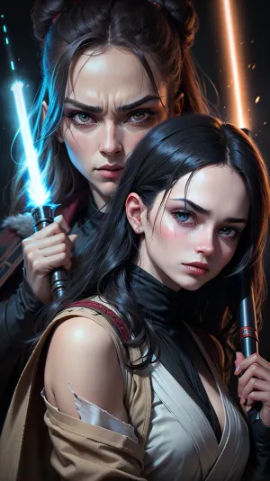 The AI with the perfect face and expressive eyes was a masterpiece, and it had a smoky unstable lightsaber duelling with the Evil Jedi