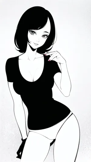 Asian woman, 40 Years old, Milf, colored, soft colors, small tits, tiny tits, lineart, monochrome, <lora:animeoutlineV4_16:.5>
