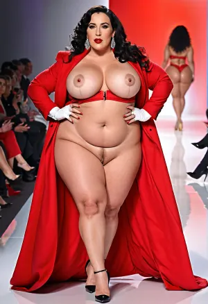 阿纳斯塔西娅·卢克斯(Anastasia Lux)是一名BBW色情巨星,身躯庞大,大腿粗壮,穿着一条覆盖她裸体的红色尾衣走下跑道. 她有巨大的乳房和一个肌肉框架 让她看起来像可以抬起