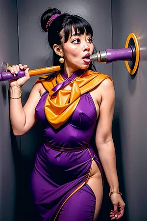 The girl in the gloryhole was drooling as she watched the man in the yellow China dress. She eagerly accepted his offer to take a picture of him and asked if he wanted to take it home with her