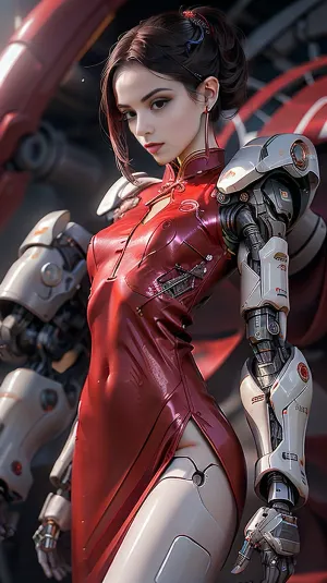 光现实主义的AI假肢女孩 身体完美, 令人惊叹的网络朋克假肢 是未来主义妓院的完美补充。 她的眼睛漂亮 脸色华丽 身体对称 让她看起来像她