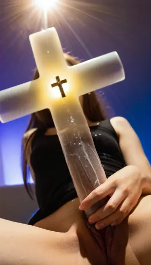 Une jeune femme navigue dans un magasin de sextoy et achète un gode en forme de croix. Elle ne peut pas résister à la tentation et décide de l'utiliser sur elle-même, imaginant ce que ce serait d'avoir des relations sexuelles avec son petit ami chrétien pendant qu'il regardait