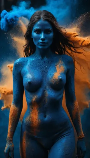 Mavi ve portakal tozu ile kaplı bir kadın, Sanattaton yarışmasının kazananı, Artstation'ta trende ve "sezon operası" ve "dystopian" olarak tanımlanıyor