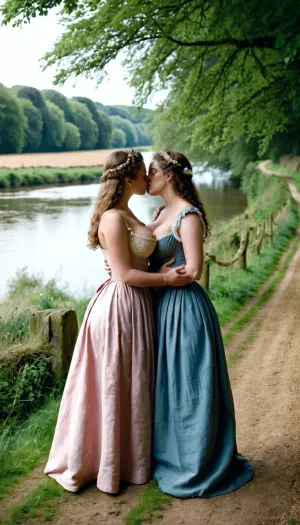 18世纪农村的两名年轻女孩 沉浸在一场热闹的化妆会上 他们的双手在彼此深吻时 漫步在对方的身体上 他们的手伸向南方,直到到达目的地:两双内裤