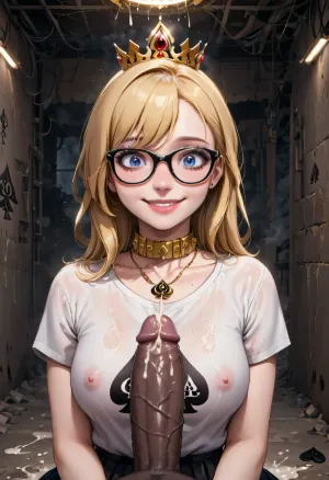 Die Frau war völlig nackt, mit ihrem Haar bedeckt ihr Gesicht. Sie hatte einen großen schwarzen Schwanz in ihrem Mund, und sie war mit Sperma bedeckt. Ihr Körper war tätowiert und sie hatte einen goldenen Kragen um ihren Hals. Sie sah schockiert aus