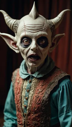 एआई ने असामान्य विशेषताओं के साथ एक हॉररर फिल्म चरित्र की तस्वीर बनाई