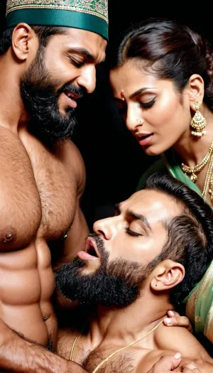 穆斯林丈夫和妻子身着性感的樱桃, 在露天工作室拍摄性感照片