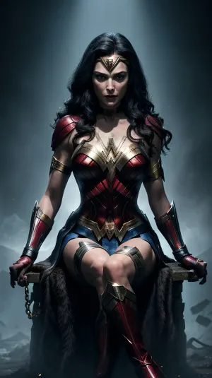 원더 여성: 다크 주 영화는 어둠과 트위스트 성격의 CatWoman을 전시하고, 장면은 아름다운 세 개의 머리와 연성 여성으로 묘사