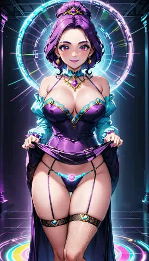 In einer Welt, in der KI und Magie Koexist, lebte eine junge Frau namens Jem. Sie war bekannt für ihre atemberaubende Schönheit und ihre einzigartige Fähigkeit, realistische Bilder mit der Hologramm-Technologie zu erzeugen. Eines Tages stolperte sie auf ein altes Buch, dass