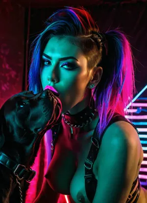 金发的朋克女孩站在镜子前,欣赏她的新发型. 她一直是一个男孩, 但现在她想尝试一些不同的东西。 她拔出她那对可爱的剪刀