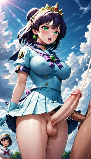 La princesse Pluton, marin de la mer, flottait dans les nuages entourés de sperme et de testicules. Sa queue était veineuse et dressée, prête à pénétrer tout marin qui osait s'approcher d'elle. Son rouge à lèvres était vert foncé, correspondant à son uniforme
