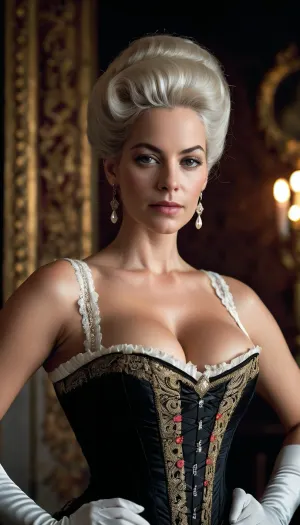 40代の若い女性であるマリー・アントワネットの高解像度写真で、完璧なクラシック機能とホーンキー・クイーン・バイブが壁紙に展示されています。 ディープラーニングアルゴリズムを用いたAI技術が撮影されました