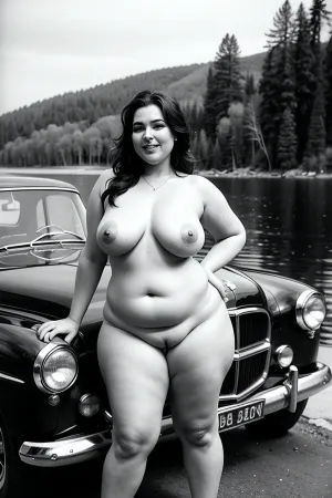 Eski siyah ve beyaz fotoğrafta, genç artı büyüklükte bir model göl kıyılarına çok yakındır. O, eğrilerini mükemmel bir şekilde kucaklayan bir halı giyiyor. Derisi pürüzsüz ve ıslak, sadece dışarı çıktığına işaret ediyor