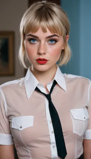 The young woman was sitting at her desk, typing away on her computer. Suddenly, she heard a knock at the door. It was her boss, who had come to check on her progress. He walked in and immediately noticed the attractive woman sitting at