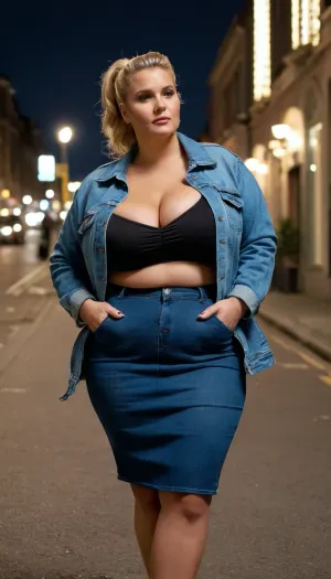 セルライトに満ちたボディと拡張現実の顔を持つ古い女性であるスミスは、彼女のセルライトに満ちたボディで通りを歩く