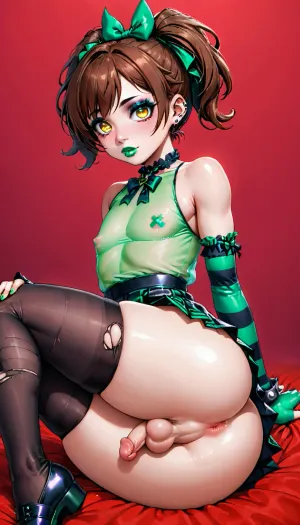 Chihiro, ein junger Mann mit piercing grünen Augen und schwarzem Haar, wurde in der Mitte eines Fotoshootings gefangen. Er trug einen gestreiften Armwärmer, zerrissene Strümpfe und gotische Mode. Sein Make-up war schwer auf sein Auge