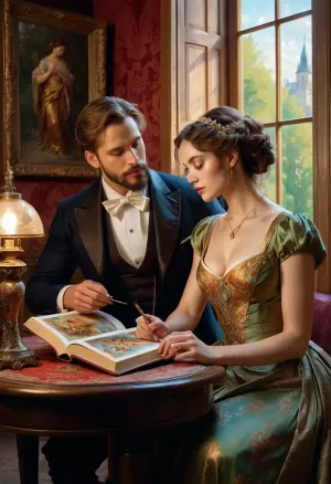 El libro es un cuadro con una cubierta que cuenta con dos personas en la portada. El artista es desconocido, pero la imagen representa a dos personas en un momento íntimo