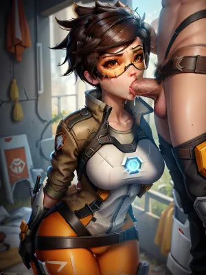 Video game style of "Overwatch", masterpiece drawing, detailed, Tracer, tracer_outfit, TracerOver, <lora:TracerOver:.5>, creampie, cum, runny, makeup, holding, penis, arms, behind, back, wet, dry, naked, male, clothed, <lora:PovBlowjob-v3:.5>, BlowJobFullQuiron, style, fellatio, oral, <lora:quiron_BlowJobFullQuiron_v1_Lora:.5>, deepthroat, head, <lora:Deepthroat:.5>
