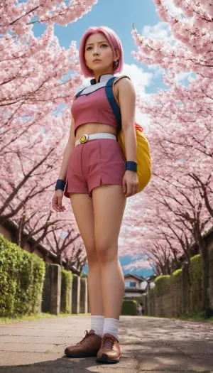 Sakura Haruno, a young woman with long pink hair and green eyes, was walking down the street when she saw Nobita standing in front of a porn shop. She couldn't help but stare at his muscular body and his bulging crotc