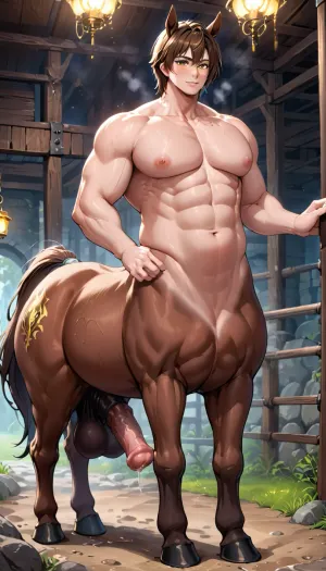 勃起的百夫长正在骑着他的马,他忍不住感觉到要蓄血的冲动. 他伸手拿他的鸡巴 开始踩它, 想象自己他妈的 一个美丽的女性半人马。 当他划得更快时