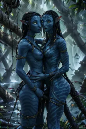 Две девочки-полуэльфы, одна с короткими волосами, а другая с длинными волосами, стоят перед футуристическим фоном амбара. Они оба наполовину эльфы с натуральными милыми и маленькими острыми ушами. Они носят синее белье