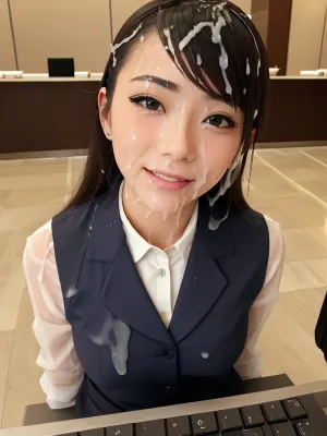 Die japanische Rezeptionistin, die im luxuriösen Hotelzimmer arbeitete, wurde in dem Akt der Cumming auf ihrem Gesicht gefangen, während sie auf ihrer Tastatur tippt. Sie hatte ein riesiges Lächeln auf ihrem Gesicht, als sie auf die Kamera schaute, wichse nach unten von ihren Haaren und
