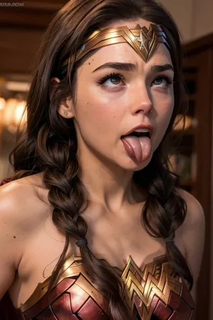 (((wonder woman))), very horny beautiful Greek woman, (((drooling))), face, full body image, natural breasts, very skinny petite girl, long braided hair, brown eyes very long eyelashes, (((naked))), tongue out, eyes wide, happy, ahg, rolling, eyes, naughty, cross-eyed, open, mouth, tongue, out, <lora:StL_Ahegao:.6>