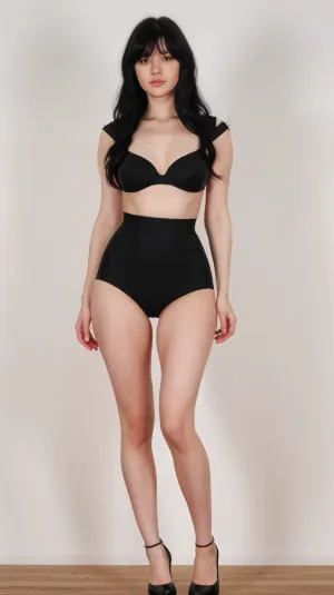 L'IA a généré une image pornographique d'une femme avec de gros seins, corps en forme de poire, larges hanches, cheveux noirs moyens, grandes jambes, plat_ass et plat_chest