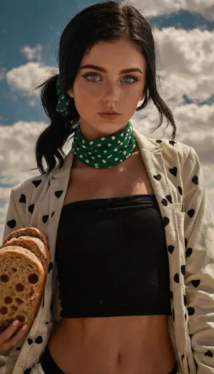 Une superbe beauté canadienne de 18 ans avec un corps musculaire et un énorme maquillage noir, des yeux verts parfaits et de longs cheveux noirs est un super modèle. Elle a une photo d'IA de 8k qui est très détaillée. Ses seins sont aplatis