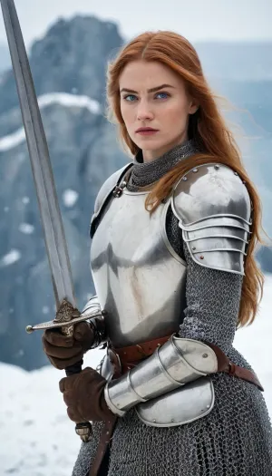 El caballero de la armadura estaba alto y orgulloso, su espada se mantuvo alta mientras marchaba a la batalla. Su armadura estaba hecha del mejor acero alemán, y su casco estaba adornado con un fotorrealismo de ojos azules. Ella golpeó su espada con precisión