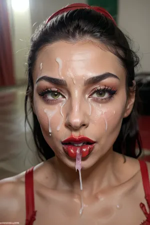 woman, RAW image of, 25 years old, black hair, russian, tanned skin, (((red lipstick))), green eyes, (woman giving blowjob, licking), (cum drpping:1.33), (lickin cum:1.33), (cum on face:1.33), ultra-realistic, best quality, best lighting, <lora:facialized:.5>