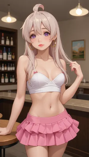 high quality, masterpiece, uhd, 2girls, small breasts, long white hair, ahoge, thicc, thigh gap, wide hips, large ass, oyama mahiro from onimai, hozuki kaede from onimai

ditz, bimbo, dumb, clueless, slut, bimbo uniform, miniskirt, hoop earrings, microskirt, mini skirt, micro miniskirt, bimbo cafe, cafe, , <lora:mahiro_xl_rev2:.5>, <lora:Oyama Mahiro XL V1:.5>, <lora:AMSC_SDXL_V3:.5>, <lora:MicroSkirt_XL:.5>
