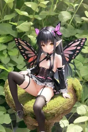 숲의 동화는 그녀가 주변의 나비 조각을 발견 할 때 그녀의 chibi 크기의 몸을 감탄했다. 그녀는 미소와 그 날개를 터치, 그들의 아름다움을 감탄