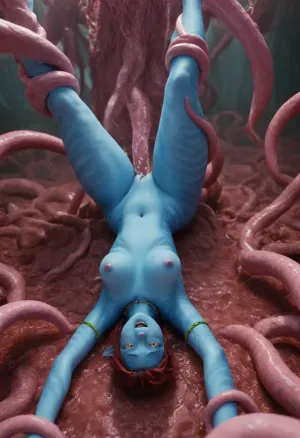 a woman held upside down by tentacles, fucked by pink tentacles, cum, all the way through, best quality, excited, happy, horny, tentacles groping all over, orgasm, tentacles, creampie, moaning, body groped by tentacles, red hair, large natural saggy breasts groped by tentacles, chubby, wide hips, tentacles groping thick thighs, gigantic ass, massive thighs, Kiri, <lora:Kiri_from_Avatar_The_Way_of_Water-000004:2>