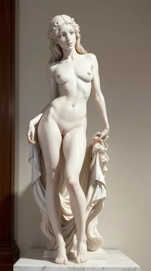 The young sculptor spent countless hours perfecting the details of his masterpiece, from the smooth curves of her breasts to the intricate veins in her marble skin. He had poured his heart and soul into this piece, hoping to capture the essence of love and
